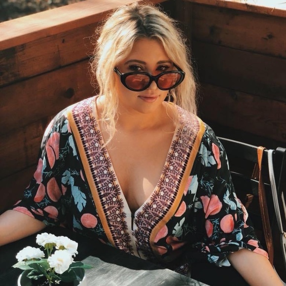 FREE PEOPLE Freshly Squeezed Grapefruit Flowy Boho Button Tie Sleeve Top Small - Picture 3 of 15